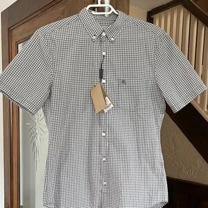 Brand New Burberry Men’s Short Sleeve Shirt - Storm Grey - Size Medium 